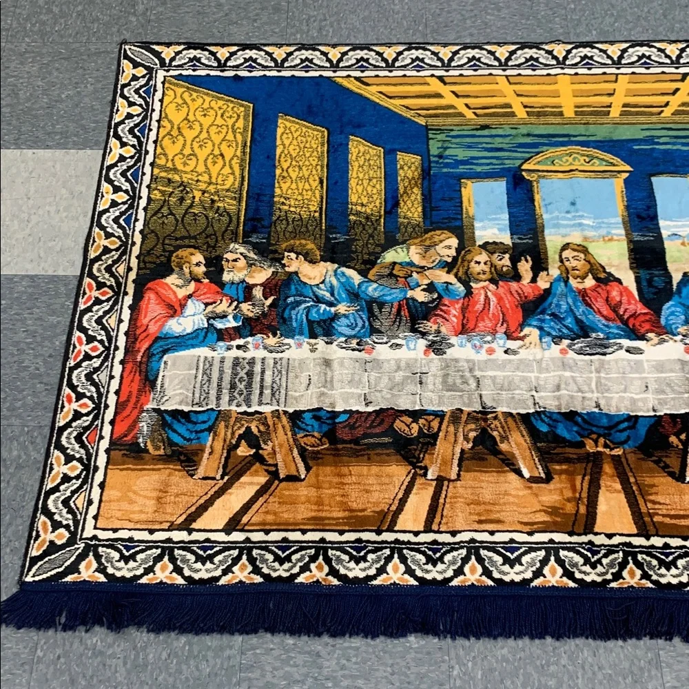 Vintage vibrant Colorful Last Supper Tapestry 74lenght 49high fringe bottom